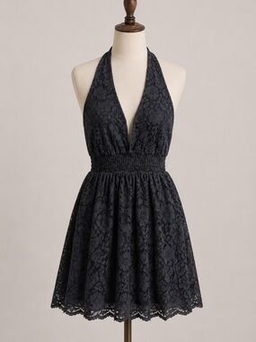 Wet seal woman's short black lace halter top XS sleeveless lace dress